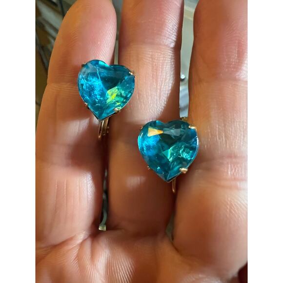 Vintage aqua blue glass parure jewelry set necklace earrings bracelet gold tone - Picture 6 of 10